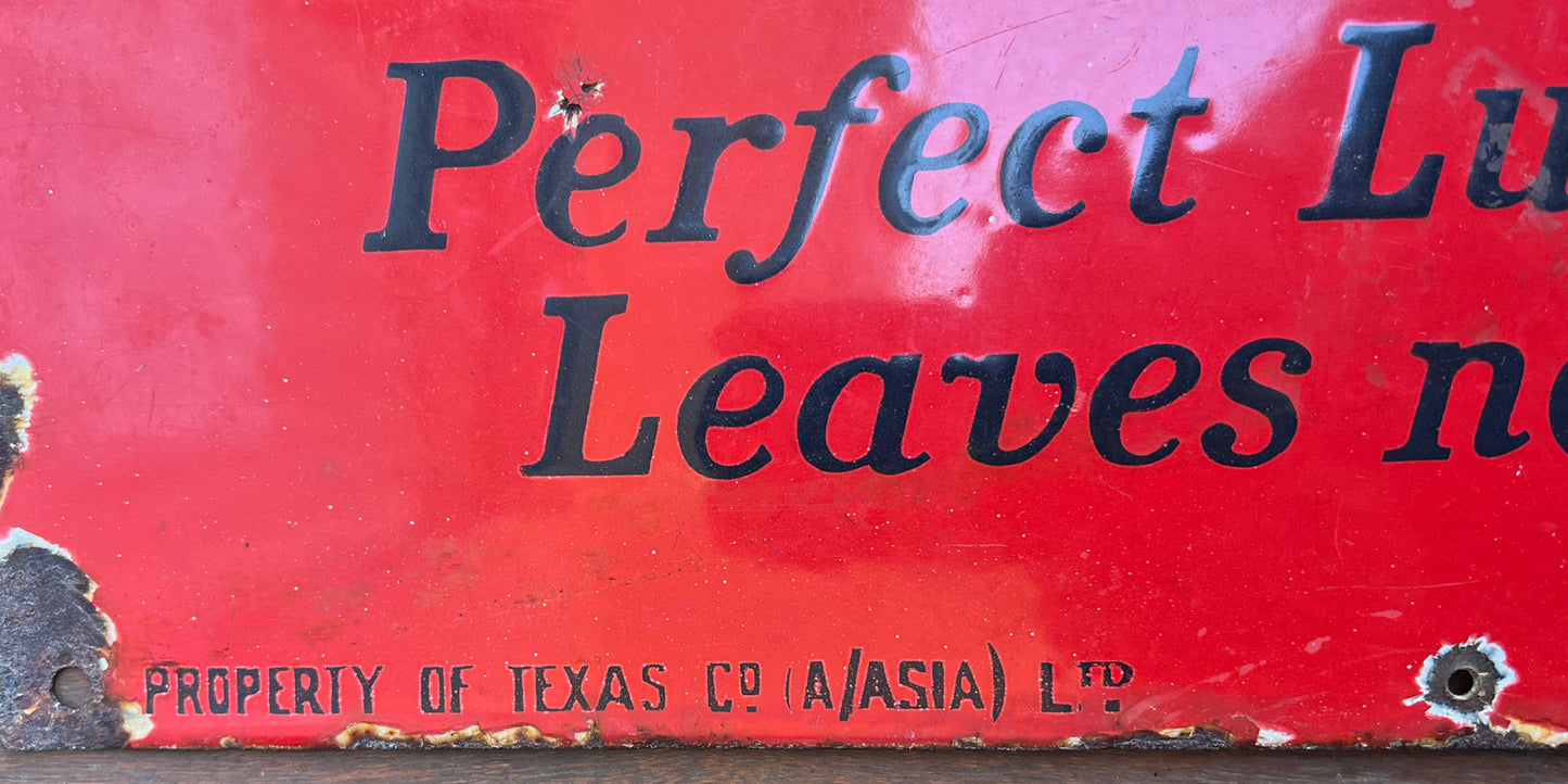 Texaco Motor Oil Enamel Sign - Perfect Lubrication Leaves no Carbon.