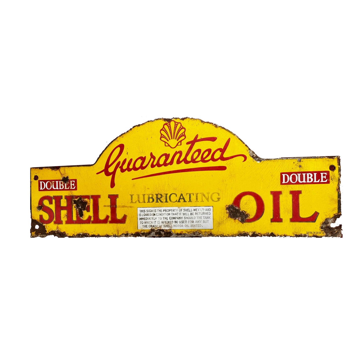 Shell Oil Double Lubricating Guaranteed Enamel Sign