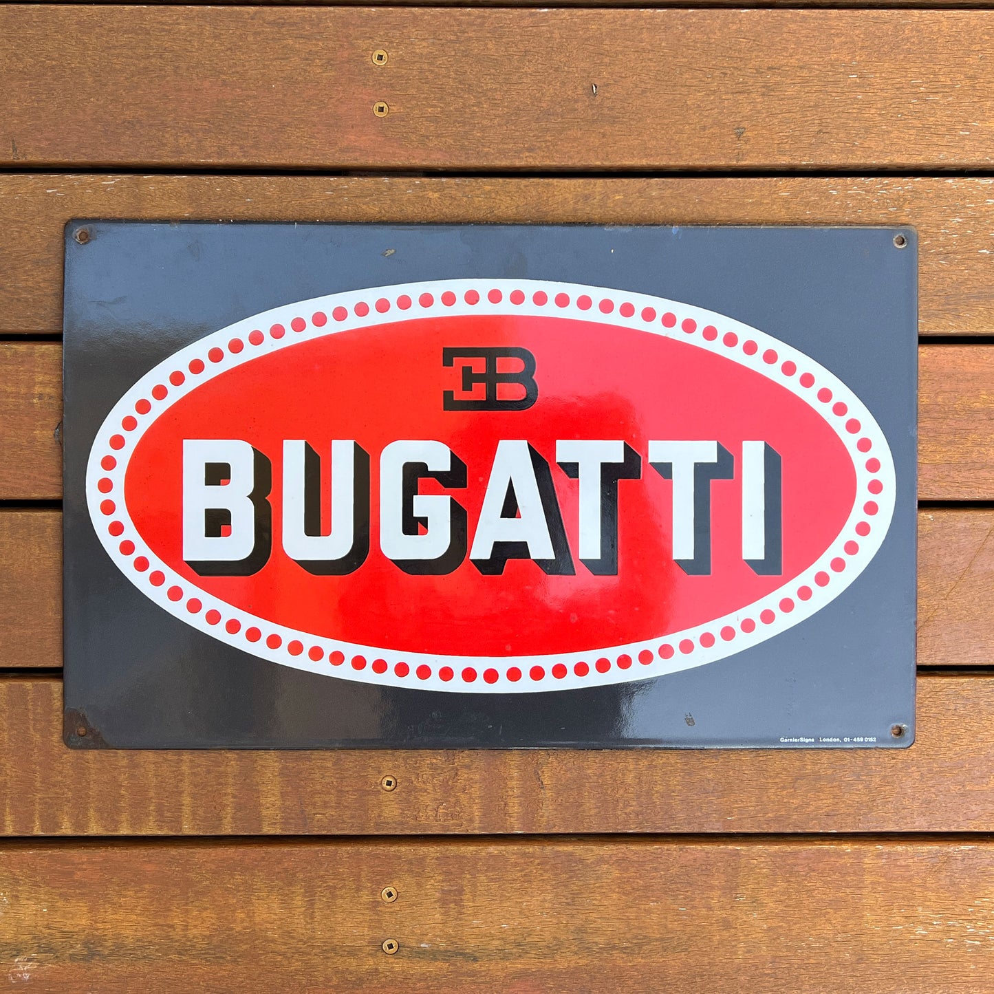 EB Bugatti Enamel Sign by GarnierSigns, London