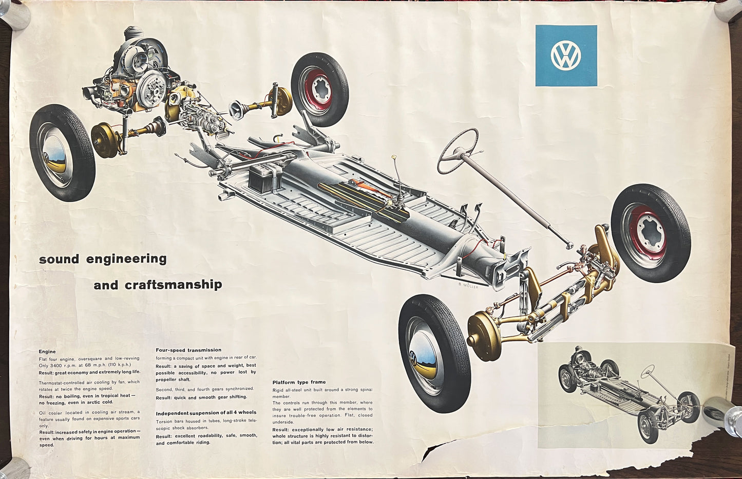 Original VW Beetle Chassis Schematic Poster