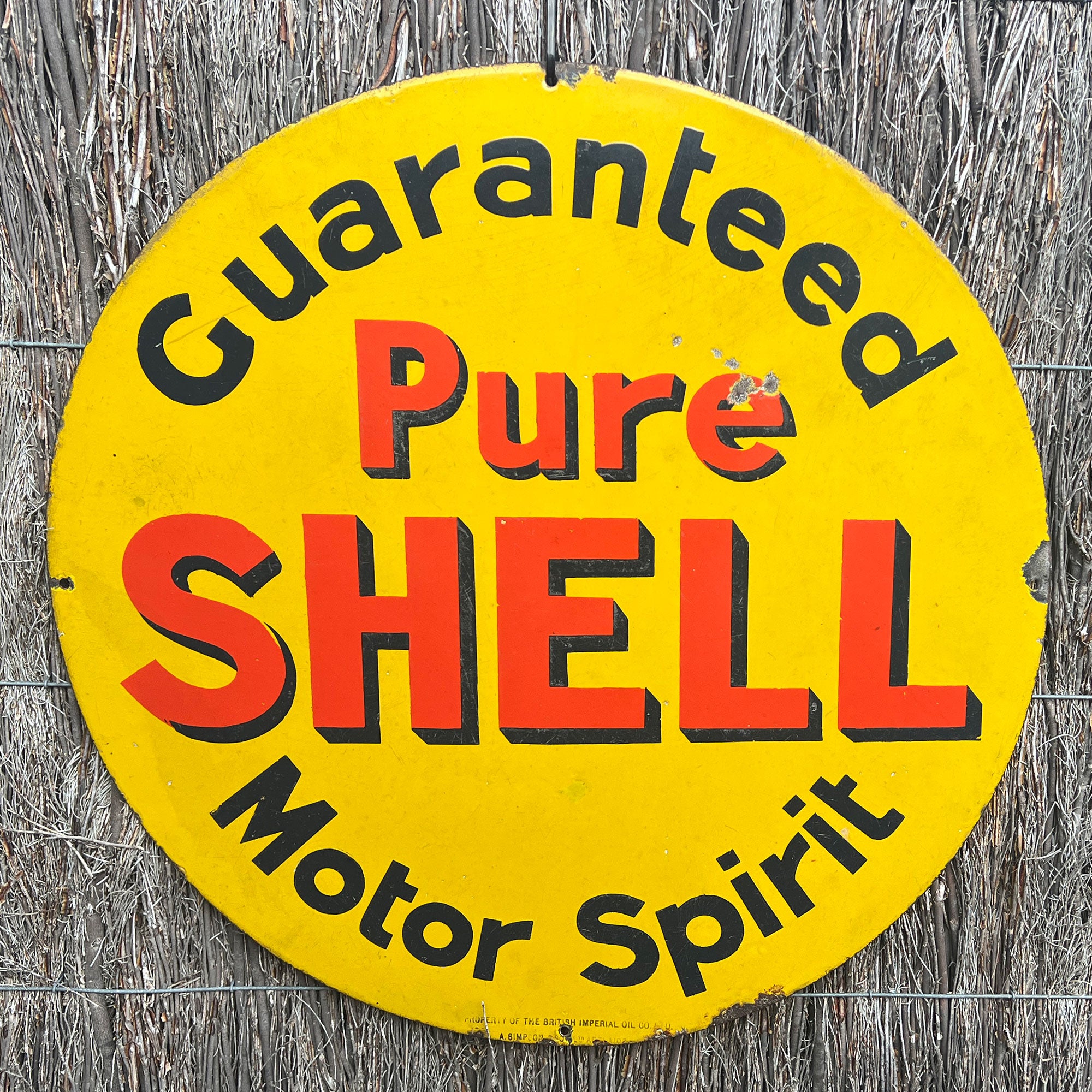 Guaranteed Pure Shell Motor Spirit Enamel Sign – Antique Signs