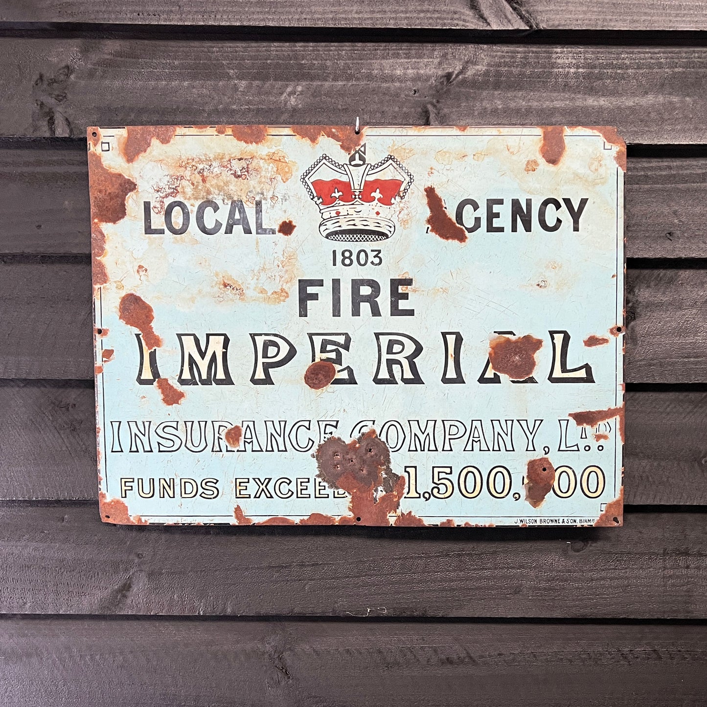 Local Agency Fire Imperial Insurance Co Enamel Sign