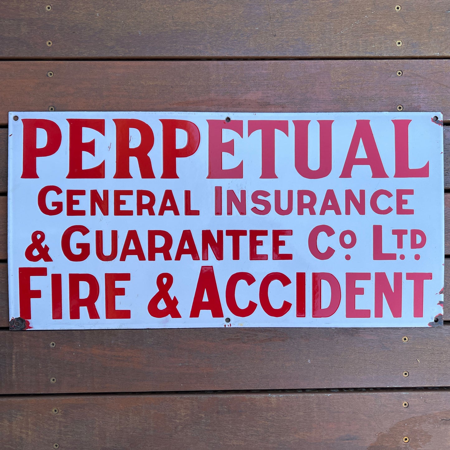 Perpetual General Insurance Guarantee Fire & Accident Enamel Sign