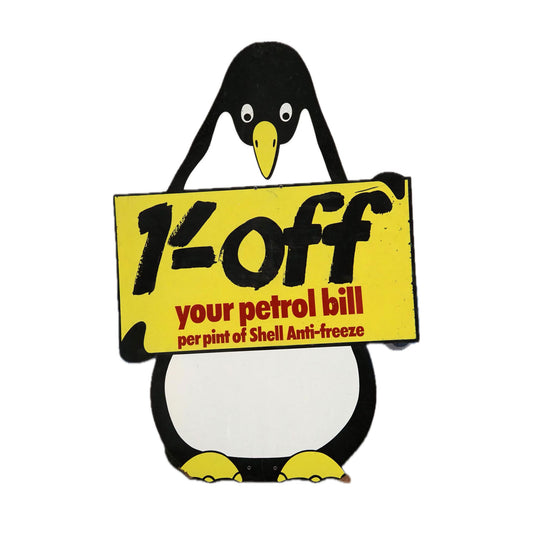 Shell Penguin Anti-Freeze Cardboard Advertising Sign