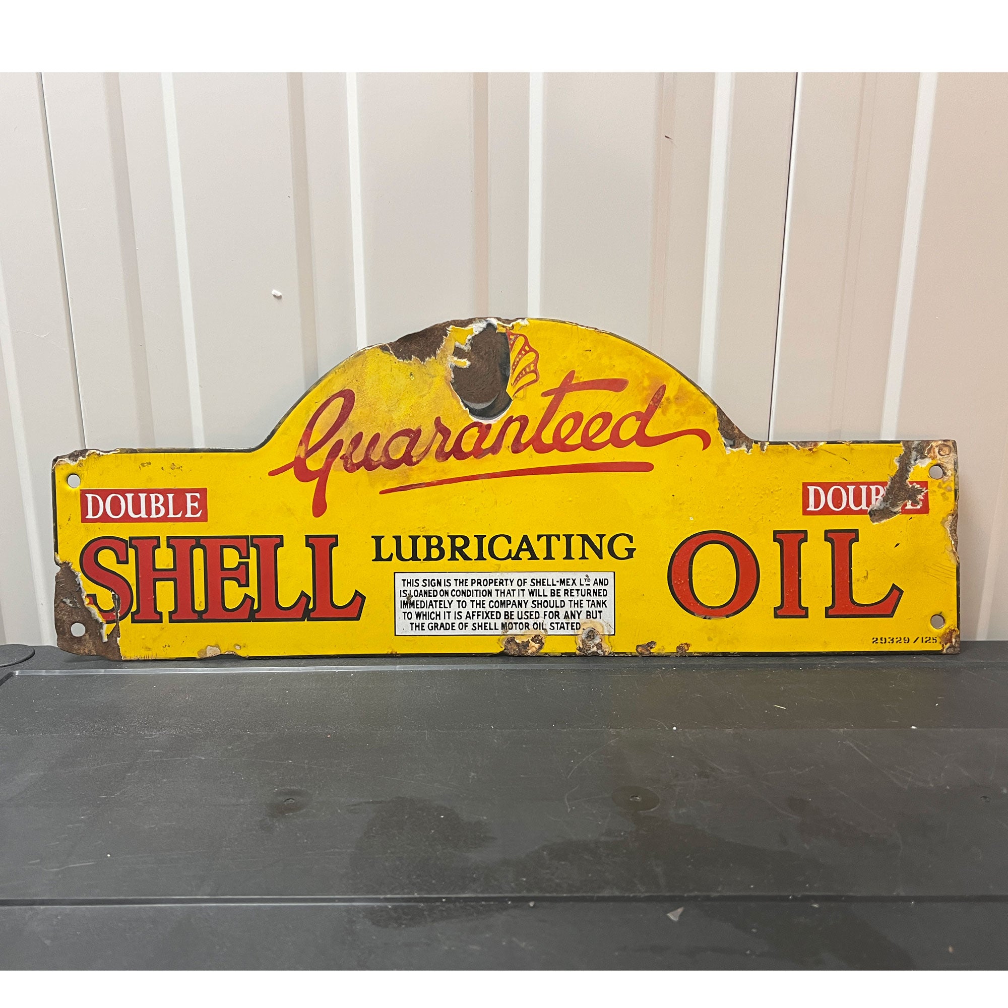 Shell Guaranteed Oil Double Lubricating Enamel Sign – Antique Signs