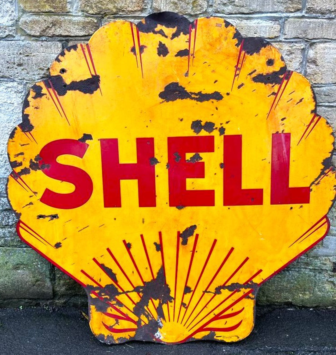 LARGE Double Sided Shell Enamel Sign – Antique Signs