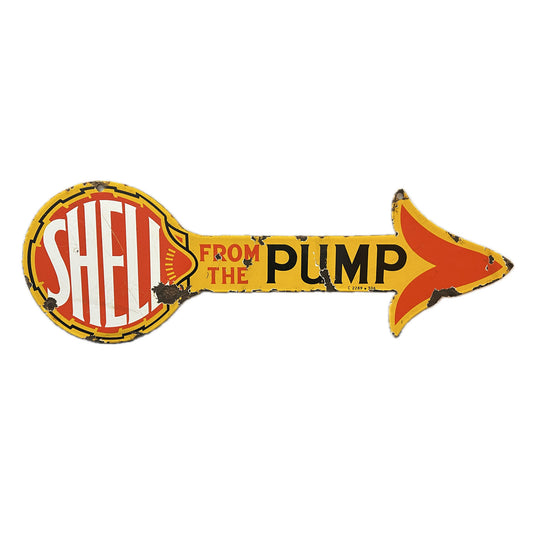 Shell from the pump double sided enamel sign