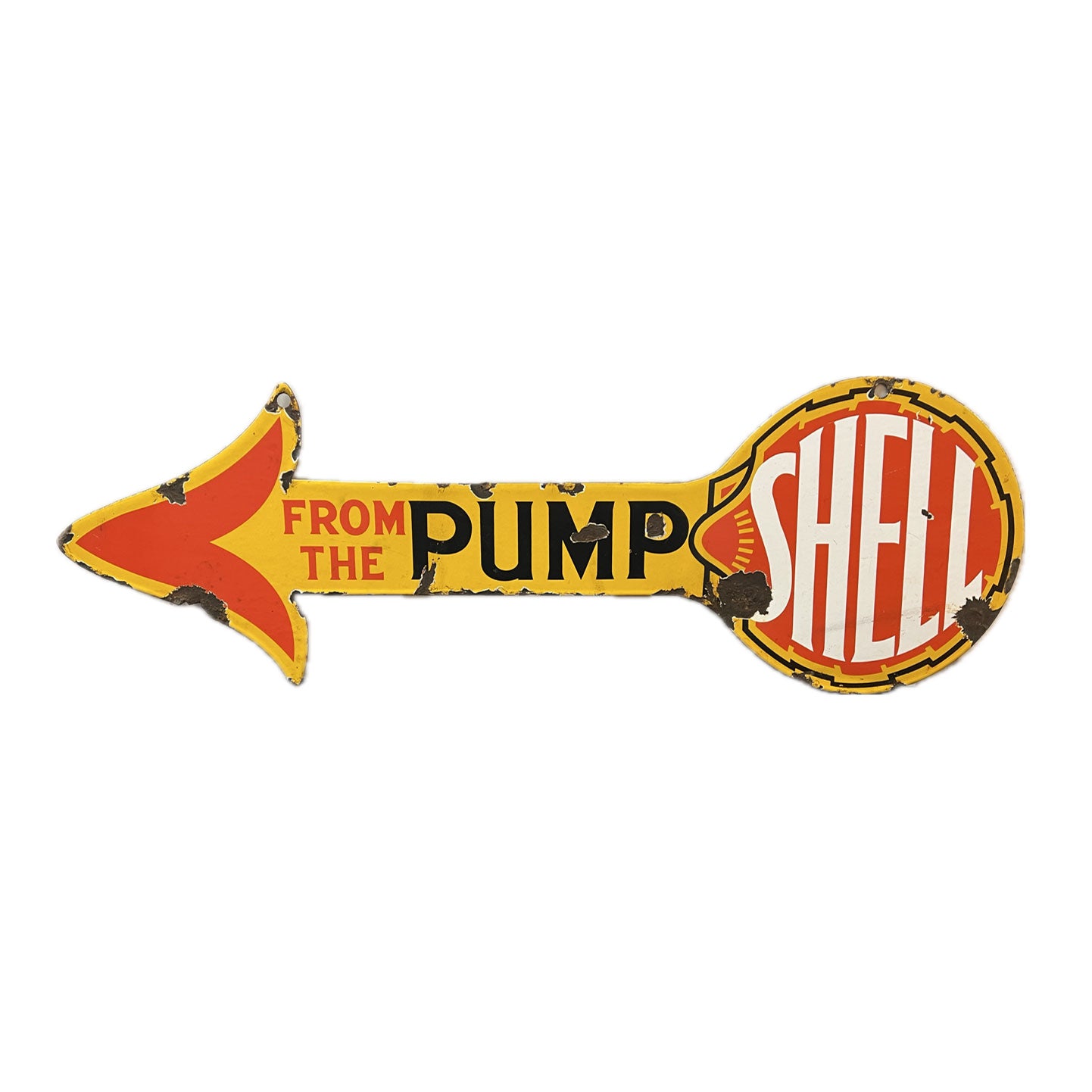 Shell from the pump double sided enamel sign