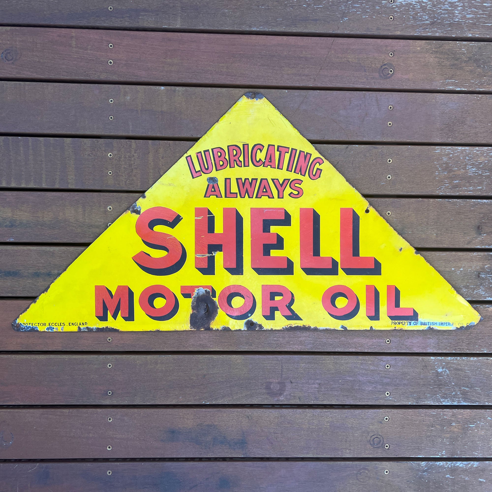Shell Motor Spirit Lubricating Always Enamel Sign – Antique Signs