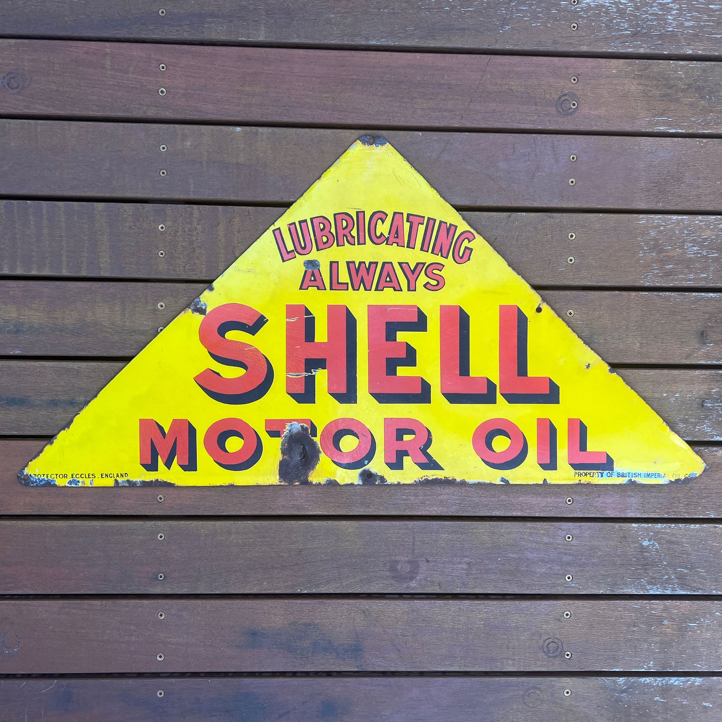 Shell Motor Spirit Lubricating Always Enamel Sign