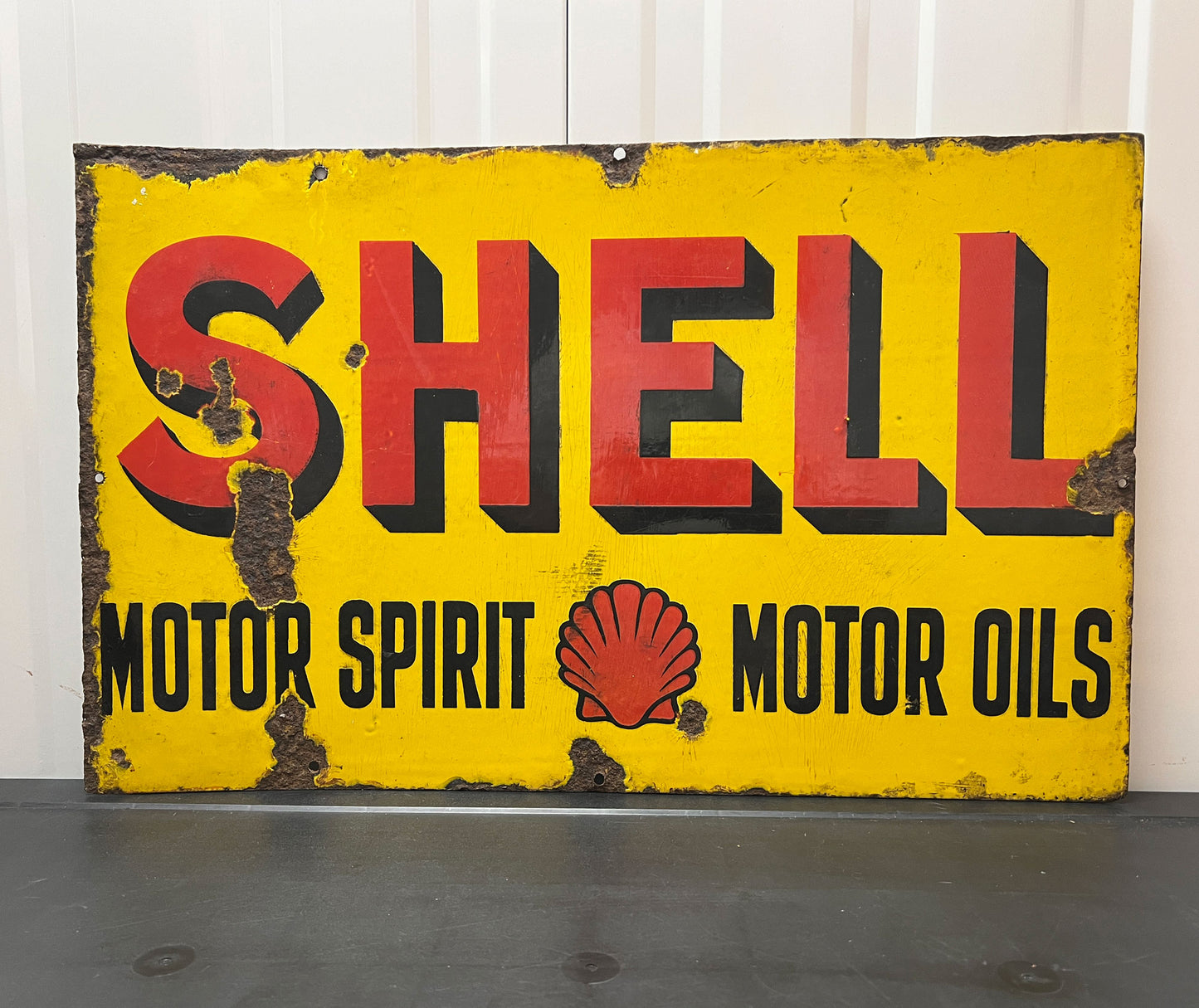 Shell Motor Spirit Motor Oil Motor Spirit Double Sided Enamel Sign