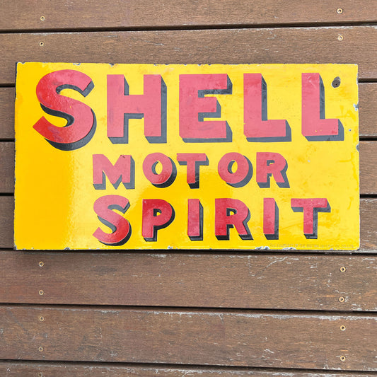 Shell Motor Spirit Double Sided Post Mount Enamel Sign