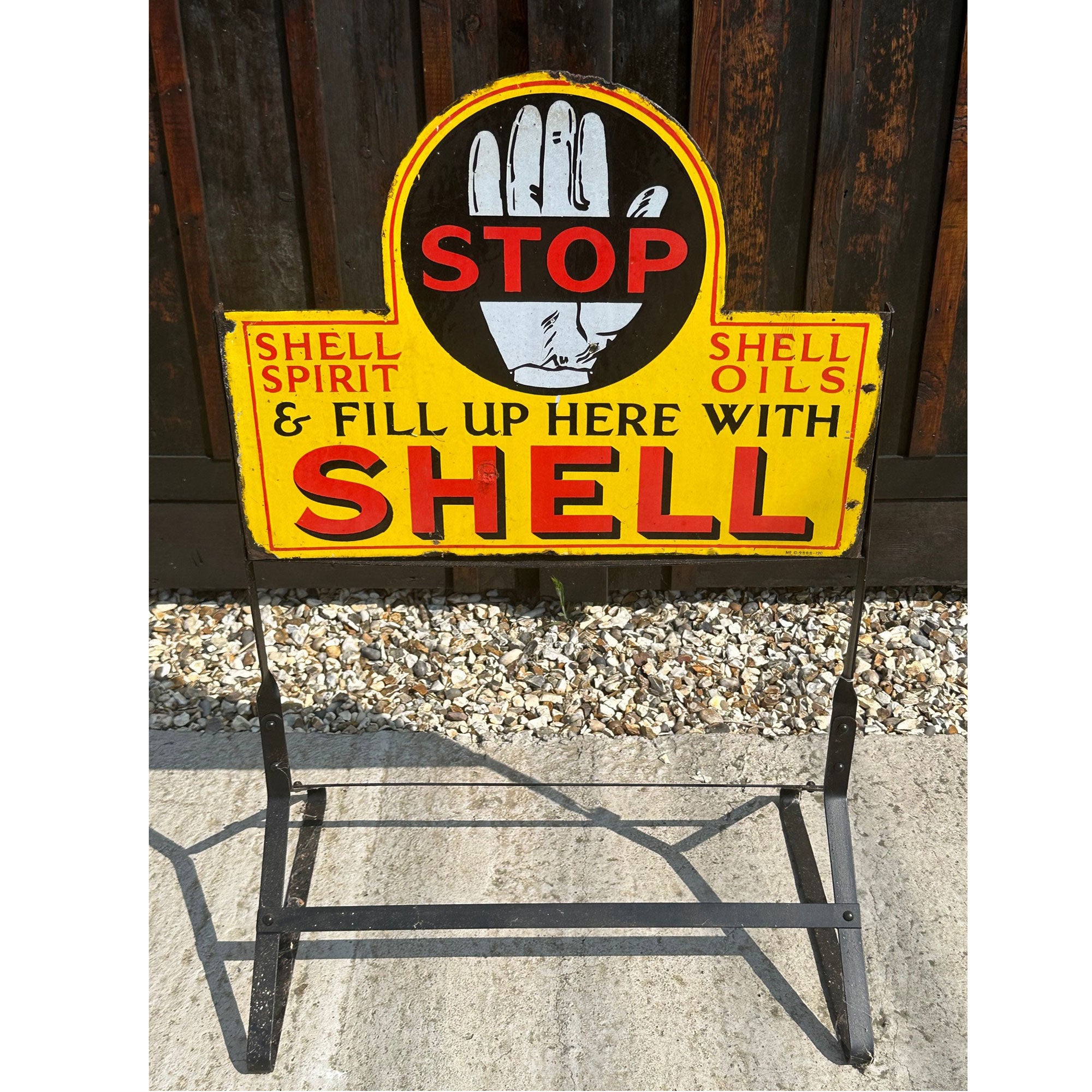 Stop & Fill Up Here With Shell Enamel Sign & Rack – Antique Signs