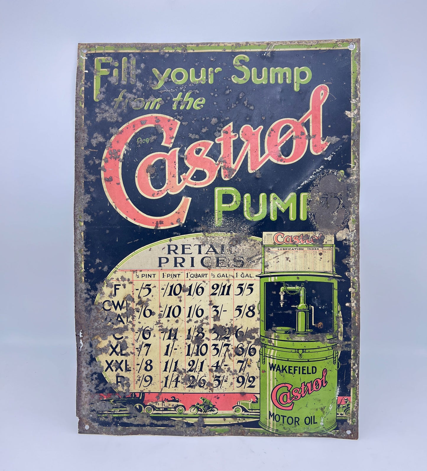 Castrol Wakefield fill your sump from the pump tin sign